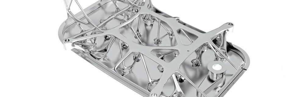 A topologically optimised maintenance door for aircraft with dimensions of approx. 775 x 477 x 238 mm. A topologically optimised maintenance door for aircraft with dimensions of approx. 775 x 477 x 238 mm.