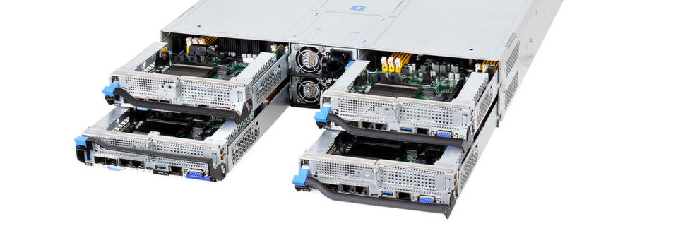 Vier Dual-Xeon-Nodes pro Server liefern beim QuantaPlex T42E-2U eine hohe Rechenleistung auf wenig Raum. Vier Dual-Xeon-Nodes pro Server liefern beim QuantaPlex T42E-2U eine hohe Rechenleistung auf wenig Raum.