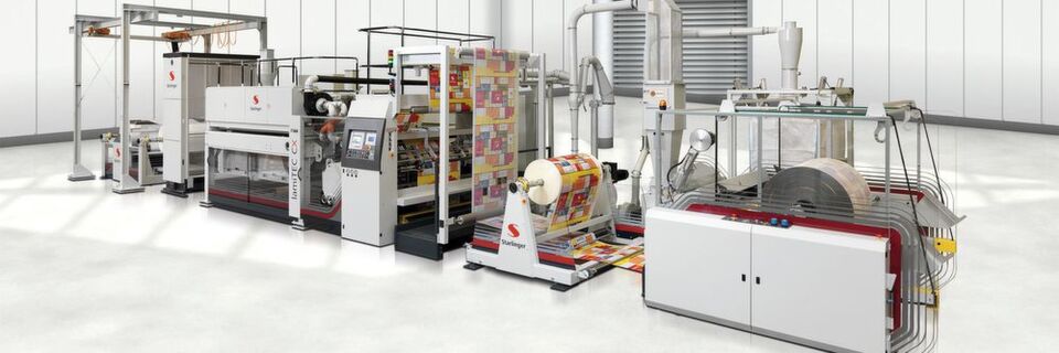 Die Lami-Tec von Starlinger dient dem Beschichten und Laminieren von Kunststoffgewebe. Die Lami-Tec von Starlinger dient dem Beschichten und Laminieren von Kunststoffgewebe.