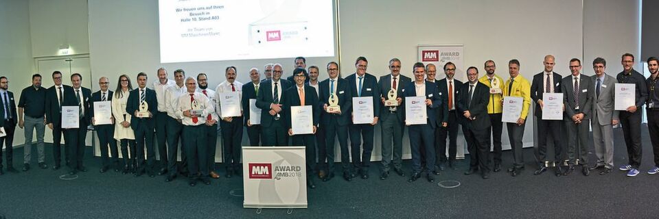 Die glücklichen Gewinner des MM Award zur AMB, der in vier Kategorien an insgesamt fünf Innovationen verliehen wurde. Die glücklichen Gewinner des MM Award zur AMB, der in vier Kategorien an insgesamt fünf Innovationen verliehen wurde.