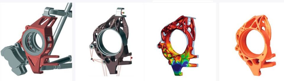 Entwicklungsprozess eines Radträgers bis hin zum 3D gedruckten Modell für den Feinguss mit der Altair Inspire Plattform. Entwicklungsprozess eines Radträgers bis hin zum 3D gedruckten Modell für den Feinguss mit der Altair Inspire Plattform.