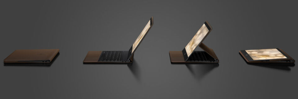 Das Chassis des 13,3-Zoll-Convertible HP Spectre Folio ist komplett in Leder gehüllt. Das Chassis des 13,3-Zoll-Convertible HP Spectre Folio ist komplett in Leder gehüllt.