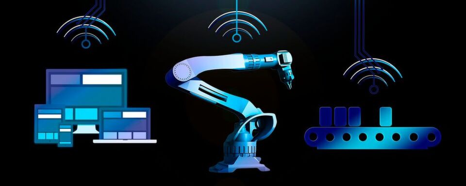 In der vernetzten Produktion werden Maschinen mit Sensoren über das Internet verbunden. In der vernetzten Produktion werden Maschinen mit Sensoren über das Internet verbunden.