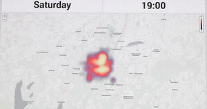 Eine von BMW generierte Heatmap des Münchner Verkehrsaufkommen zu einem bestimmten Zeitpunkt. Eine von BMW generierte Heatmap des Münchner Verkehrsaufkommen zu einem bestimmten Zeitpunkt.