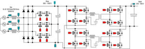 Bild 1: Häufig verwendete Topologien für Elektrofahrzeug-Ladestationen (Dreiphasen-Vienna-Gleichrichter plus Vollbrücken-LLC-Wandler). Bild 1: Häufig verwendete Topologien für Elektrofahrzeug-Ladestationen (Dreiphasen-Vienna-Gleichrichter plus Vollbrücken-LLC-Wandler).