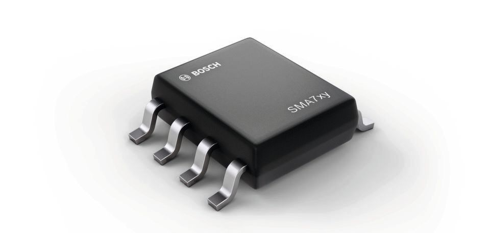 Die Beschleunigungs-Sensoren SMA7xy erkennen Front- und Seitenaufprälle besser. Sie verfügen über eine doppelte Bandbreite und lösen einen Airbag früher aus. Die Beschleunigungs-Sensoren SMA7xy erkennen Front- und Seitenaufprälle besser. Sie verfügen über eine doppelte Bandbreite und lösen einen Airbag früher aus.