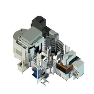 Zu sehen ist das neue Form Werk von GF Machining Solutions. Diese 6x6 Meter grosse Zelle besteht aus einer Senkerodiermaschine AgieCharmilles FORM 300 (rechts), einer Fünf-Achs-Fräsmaschine Mikron Mill S 600 U (links), die sowohl Stahl als auch Kupfer und Graphit nass fräst und einer Messanlage der Firma Zeiss (vorne). Verbunden sind diese Maschinen durch das Automationssystem Transformer von System 3R. Diese Maschinen verwenden Spannmittel von System 3R. Zu sehen ist das neue Form Werk von GF Machining Solutions. Diese 6x6 Meter grosse Zelle besteht aus einer Senkerodiermaschine AgieCharmilles FORM 300 (rechts), einer Fünf-Achs-Fräsmaschine Mikron Mill S 600 U (links), die sowohl Stahl als auch Kupfer und Graphit nass fräst und einer Messanlage der Firma Zeiss (vorne). Verbunden sind diese Maschinen durch das Automationssystem Transformer von System 3R. Diese Maschinen verwenden Spannmittel von System 3R.