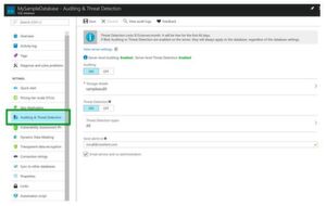 Auditing & Threat Detection kann entweder über logische Instanzen oder einzelne SQL-Datenbanken im Azure-Portal aufgerufen werden. Auditing & Threat Detection kann entweder über logische Instanzen oder einzelne SQL-Datenbanken im Azure-Portal aufgerufen werden.