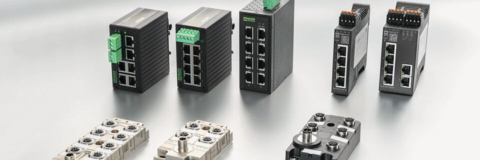Switche von Murrelektronik nehmen eine wichtige Funktion in Profinet-Installationen ein. Sie ermöglichen neben Linienstrukturen auch Stern-, Baum- und Ringaufbauten. Switche von Murrelektronik nehmen eine wichtige Funktion in Profinet-Installationen ein. Sie ermöglichen neben Linienstrukturen auch Stern-, Baum- und Ringaufbauten.