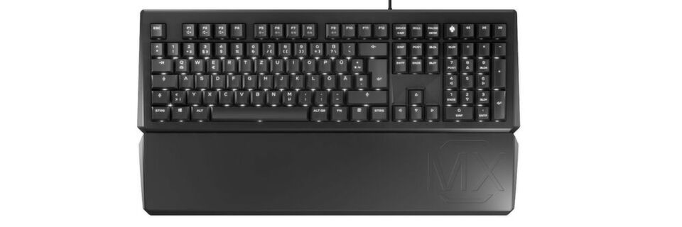 Unter den weiß beleuchteten Tastenkappen sitzen beim MX Board 1.0 mechanische MX-Schalter. Zur Wahl stehen dabei MX Red Silent mit linearer Betätigung und MX Brown mit Druckpunkt. Unter den weiß beleuchteten Tastenkappen sitzen beim MX Board 1.0 mechanische MX-Schalter. Zur Wahl stehen dabei MX Red Silent mit linearer Betätigung und MX Brown mit Druckpunkt.