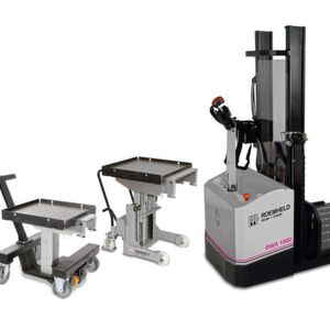 Three ROEMHELD models serve four weight categories: The die changing carts up to 500 kg (on the left) and 1,000 kg (at the centre) can be moved manually or by using an optional auxiliary drive. The lifting carriage (on the right) for very heavy dies is available with a carrying capacity of up to 1,600 kg. It is completely controlled via the multi-functional shaft. Three ROEMHELD models serve four weight categories: The die changing carts up to 500 kg (on the left) and 1,000 kg (at the centre) can be moved manually or by using an optional auxiliary drive. The lifting carriage (on the right) for very heavy dies is available with a carrying capacity of up to 1,600 kg. It is completely controlled via the multi-functional shaft.