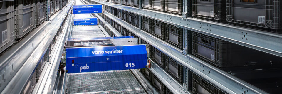PSB-Shuttle-System „vario.sprinter“ in einer leistungsstarken Distributionslösung. PSB-Shuttle-System „vario.sprinter“ in einer leistungsstarken Distributionslösung.