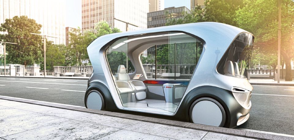 Das neue Shuttle-Konzeptfahrzeugs von Bosch fährt autonom, elektrisch und vernetzt. Das neue Shuttle-Konzeptfahrzeugs von Bosch fährt autonom, elektrisch und vernetzt.