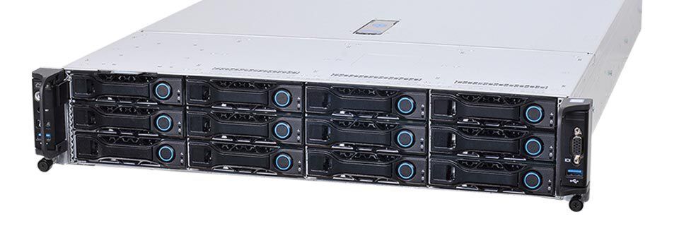 Im QuantaGrid D52BM-2U haben 16 HDDs Platz, zwölf davon auf der Vorderseite. Im QuantaGrid D52BM-2U haben 16 HDDs Platz, zwölf davon auf der Vorderseite.