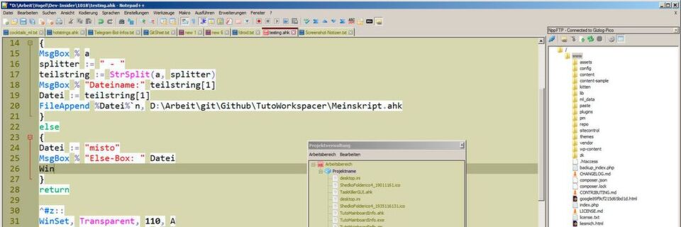 Notepad++ als IDE mit Projektverwaltung, FTP und tausend Möglichkeiten. Notepad++ als IDE mit Projektverwaltung, FTP und tausend Möglichkeiten.