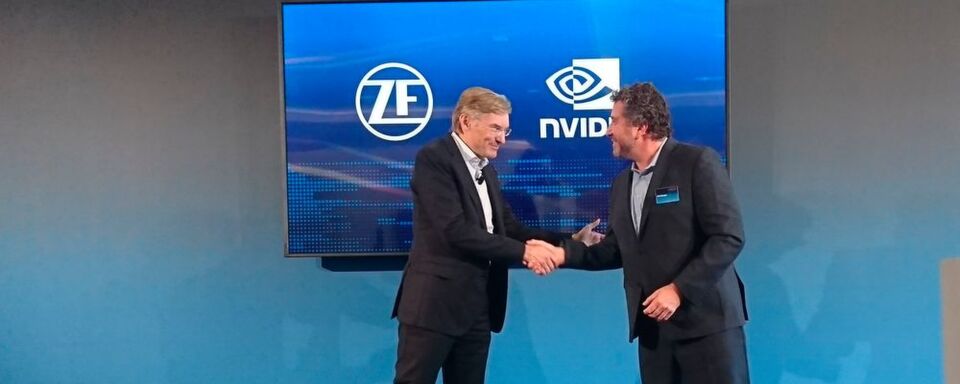 Auf der Pressekonferenz: Wolf-Henning Scheider, Chef von ZF (links), und Rob Csongor, Vice President Automotive von Nvidia. Auf der Pressekonferenz: Wolf-Henning Scheider, Chef von ZF (links), und Rob Csongor, Vice President Automotive von Nvidia.