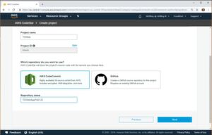 In den Projektdetails hinterlegen wir beispielhaft AWS CodeCommit als Code-Repository. In den Projektdetails hinterlegen wir beispielhaft AWS CodeCommit als Code-Repository.