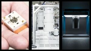 Evolution eines Quantencomputers: 2016 stellte IBM erstmals einen Quantenprozessor vor, auf den Anwender über ein Cloud-Angebot zugreifen konnten (links). Dieser erste zugängliche Prozessor hatte eine Leistung von 5 Qubit. 2017 eröffnete IBM das Thomas J Watson Research Center, in dem das Unternehmen einen „universell einsetzbaren Quantencomputer“ vorstellte (Mitte) – damals mit einem 16-Qubit-Prozessor. Der nun vorgestellte 20-Qubit-Q-System-One (rechts) kann allerdings erstmals in einem kommerziellen Umfeld eingesetzt werden. Evolution eines Quantencomputers: 2016 stellte IBM erstmals einen Quantenprozessor vor, auf den Anwender über ein Cloud-Angebot zugreifen konnten (links). Dieser erste zugängliche Prozessor hatte eine Leistung von 5 Qubit. 2017 eröffnete IBM das Thomas J Watson Research Center, in dem das Unternehmen einen „universell einsetzbaren Quantencomputer“ vorstellte (Mitte) – damals mit einem 16-Qubit-Prozessor. Der nun vorgestellte 20-Qubit-Q-System-One (rechts) kann allerdings erstmals in einem kommerziellen Umfeld eingesetzt werden.
