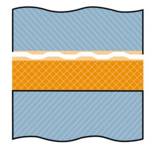 Ein klebstoffseitiger Grenzschichtbruch schematisch dargestellt. Ein klebstoffseitiger Grenzschichtbruch schematisch dargestellt.