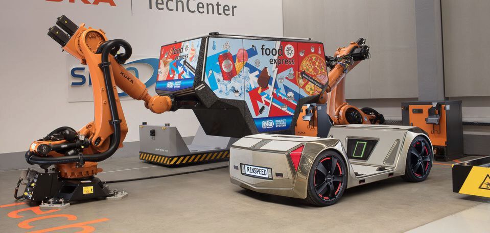 Das von Rinspeed und ZF entwickelte Konzept Microsnap, dessen Aufbauten Roboter tauschen können. Das von Rinspeed und ZF entwickelte Konzept Microsnap, dessen Aufbauten Roboter tauschen können.