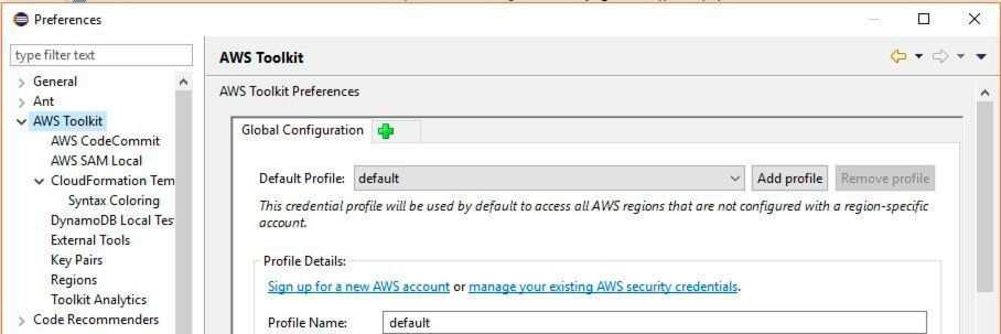 Im Menüpunkt „Available Software \ Manager \ AWS Toolkit“ lässt sich die AWS-Konfiguration der Eclipse-IDE überprüfen. Im Menüpunkt „Available Software \ Manager \ AWS Toolkit“ lässt sich die AWS-Konfiguration der Eclipse-IDE überprüfen.
