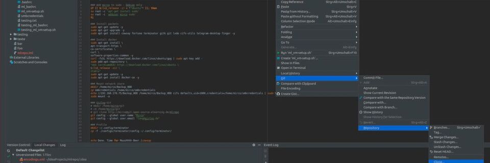 Die git-Integration erfolgt bei IntelliJ IDEA intuitiv über das Kontextmenü. Die git-Integration erfolgt bei IntelliJ IDEA intuitiv über das Kontextmenü.
