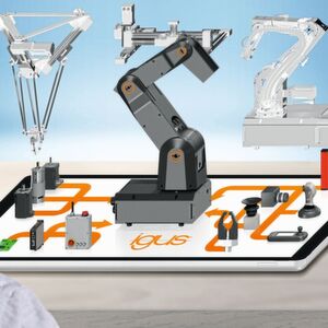 Auf der Hannover Messe 2019 zeigt Igus ein Marktplatzmodell, das den unterschiedlichsten Anwendern online dabei helfen soll, die für sie individuell passende Automatisierungslösung schnell zu finden und zu konfigurieren oder zu bauen. Das „Rohboter“-Grundgerüst ist unter anderem ein Gelenkarm aus Kunststoff mit der Bezeichnung Robolink DC. Auf der Hannover Messe 2019 zeigt Igus ein Marktplatzmodell, das den unterschiedlichsten Anwendern online dabei helfen soll, die für sie individuell passende Automatisierungslösung schnell zu finden und zu konfigurieren oder zu bauen. Das „Rohboter“-Grundgerüst ist unter anderem ein Gelenkarm aus Kunststoff mit der Bezeichnung Robolink DC.