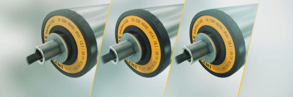 20, 35 und 50 W Leistung (v.l.) haben die Motorrollen der neuen DC-Antriebsplattform von Interroll. Für schwere Transportgüter kann auch eine 60-mm-Durchmesser-Version geliefert werden. 20, 35 und 50 W Leistung (v.l.) haben die Motorrollen der neuen DC-Antriebsplattform von Interroll. Für schwere Transportgüter kann auch eine 60-mm-Durchmesser-Version geliefert werden.