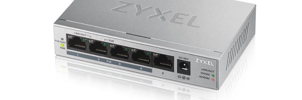 Beim Zyxel GS1005HP unterstützen vier der fünf Gigabit-Ports PoE+. Beim Zyxel GS1005HP unterstützen vier der fünf Gigabit-Ports PoE+.