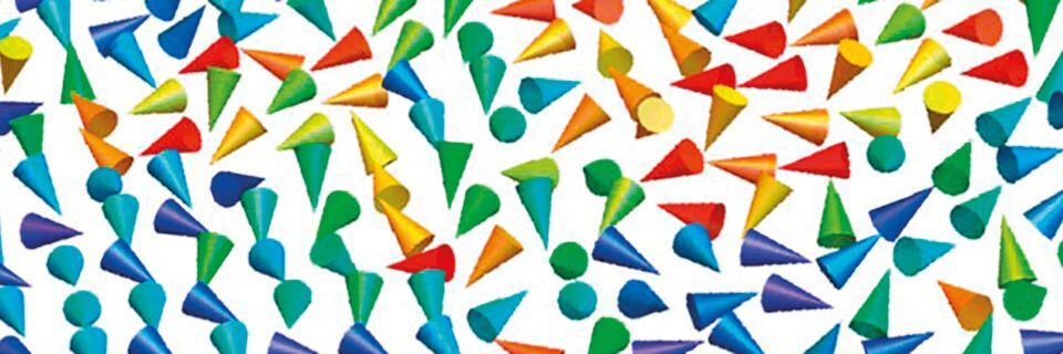 Die Kegel symbolisieren die Magnetisierung der Nanopartikel auf dem Bariumtitanat-Gitter. Ohne elektrisches Feld ist ihre Magnetisierung ungeordnet. Die Kegel symbolisieren die Magnetisierung der Nanopartikel auf dem Bariumtitanat-Gitter. Ohne elektrisches Feld ist ihre Magnetisierung ungeordnet.