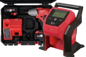 Mit dem Ladegerät des 18-Volt-Schraubers kann man auch den 12-Volt-Akku des Kompressors laden. Mit dem Ladegerät des 18-Volt-Schraubers kann man auch den 12-Volt-Akku des Kompressors laden.