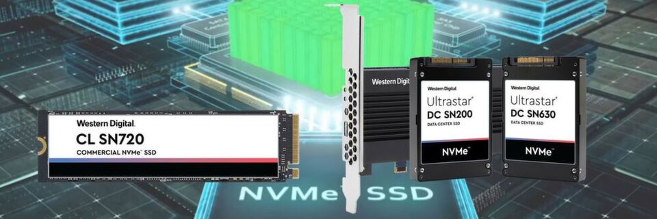 Die Western Digital CL SN720 mit M.2-Schnittstelle und die Ultrastar DC SN630 NVMe SSD nutzen 64-Layer-3D-NAND-Flash und einen von Western Digital entwickelten Controller. Die Western Digital CL SN720 mit M.2-Schnittstelle und die Ultrastar DC SN630 NVMe SSD nutzen 64-Layer-3D-NAND-Flash und einen von Western Digital entwickelten Controller.