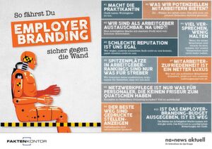Die dpa-Tochter news aktuell und Faktenkontor zeigen in einer Infografik, was Unternehmen bei der Entwicklung einer Arbeitgebermarke vermeiden sollten. Die dpa-Tochter news aktuell und Faktenkontor zeigen in einer Infografik, was Unternehmen bei der Entwicklung einer Arbeitgebermarke vermeiden sollten.