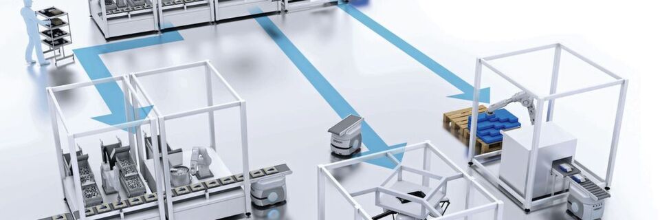 In vielen Anwendungen lässt sich die Flexibilität der Produktion erhöhen, wenn die traditionelle Fertigungslinie in einzelne Prozessmodule „aufgebrochen“ wird. In vielen Anwendungen lässt sich die Flexibilität der Produktion erhöhen, wenn die traditionelle Fertigungslinie in einzelne Prozessmodule „aufgebrochen“ wird.