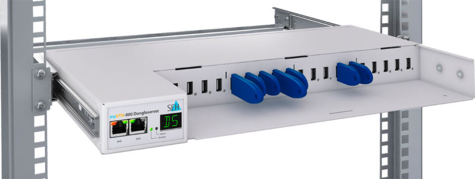 Mit dem Dongleserver myUTN-800 können bis zu 20 Dongle-geschützte Softwarelizenzen zentral verschiedenen Kundenetzen zugeordnet werden und einzelnen Kunden den Zugriff aus der Cloud heraus ermöglichen. Mit dem Dongleserver myUTN-800 können bis zu 20 Dongle-geschützte Softwarelizenzen zentral verschiedenen Kundenetzen zugeordnet werden und einzelnen Kunden den Zugriff aus der Cloud heraus ermöglichen.