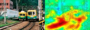 Die Heatmap zeigt ganz deutlich: Der Algorithmus trifft die Entscheidung Zug oder nicht Zug anhand der Schienen-Bildpunkte und nicht anhand derer, die den Zug ausmachen. (Bild: Nature Communications/CC BY) Die Heatmap zeigt ganz deutlich: Der Algorithmus trifft die Entscheidung Zug oder nicht Zug anhand der Schienen-Bildpunkte und nicht anhand derer, die den Zug ausmachen. (Bild: Nature Communications/CC BY)