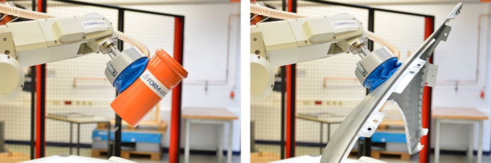 Einem FORMHAND-Greifer gelingt es, mehrere unterschiedliche Objekte zu greifen, indem er sich an die Oberfläche der Bauteile anpasst. Einem FORMHAND-Greifer gelingt es, mehrere unterschiedliche Objekte zu greifen, indem er sich an die Oberfläche der Bauteile anpasst.