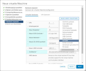 Ist das Gastsystem für die Nutzung von PMem modifiziert, wird der VM in ihrer virtuellen Hardware beim Hinzufügen eines neuen Gerätes PMem in Form eines virtuelles NVDIMM-Devices angeboten. Ist das Gastsystem für die Nutzung von PMem modifiziert, wird der VM in ihrer virtuellen Hardware beim Hinzufügen eines neuen Gerätes PMem in Form eines virtuelles NVDIMM-Devices angeboten.