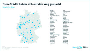 Voraussetzung für die Aufnahme in den Smart-City-Altas des Bitkom war, dass in der Kommune eine integrierte Digitalstrategie entwickelt, eine ressortübergreifende Organisationseinheit geschaffen oder ein lokales Partnernetzwerk für die Digitalisierung etabliert wurde. Voraussetzung für die Aufnahme in den Smart-City-Altas des Bitkom war, dass in der Kommune eine integrierte Digitalstrategie entwickelt, eine ressortübergreifende Organisationseinheit geschaffen oder ein lokales Partnernetzwerk für die Digitalisierung etabliert wurde.