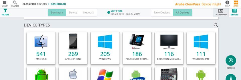 Aruba ClearPass Device Insight stellt eine zentrale Managementkonsole bereit, die Informationen zu allen vernetzten Geräten und IoT-Komponenten liefert. Aruba ClearPass Device Insight stellt eine zentrale Managementkonsole bereit, die Informationen zu allen vernetzten Geräten und IoT-Komponenten liefert.
