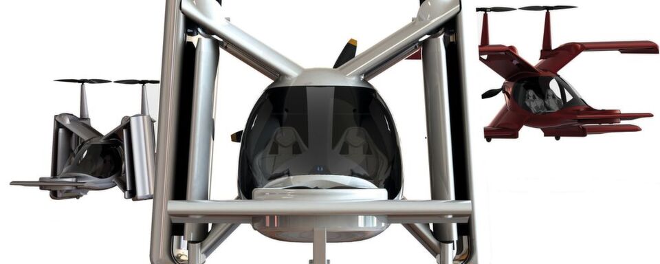 Das Flugtaxi von Flügelaeronautics in unterschiedlichen Klappzuständen. Das Flugtaxi von Flügelaeronautics in unterschiedlichen Klappzuständen.