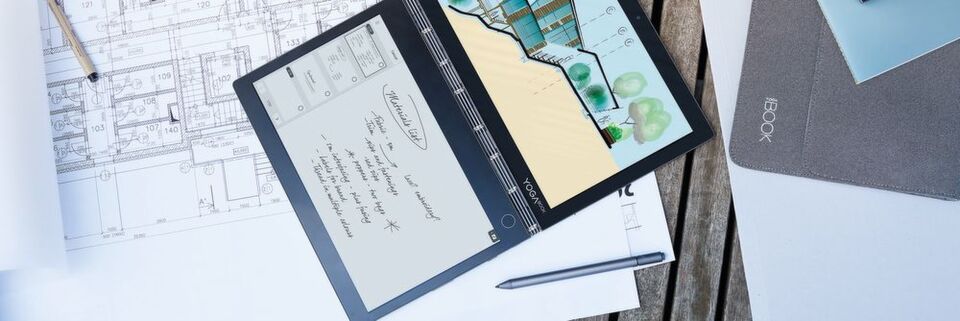 Statt einer herkömmlichen Tastatur verwendet Lenovo beim Yoga Book C930 ein E-Ink-Display als Touch-Keyboard, Notiz-Applikation oder E-Book-Reader. Statt einer herkömmlichen Tastatur verwendet Lenovo beim Yoga Book C930 ein E-Ink-Display als Touch-Keyboard, Notiz-Applikation oder E-Book-Reader.