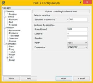 PuTTY : Der Terminalemulator ermöglicht es, für Kommunikation über die serielle Schnittstelle die nötigen Parameter zu setzen. PuTTY : Der Terminalemulator ermöglicht es, für Kommunikation über die serielle Schnittstelle die nötigen Parameter zu setzen.