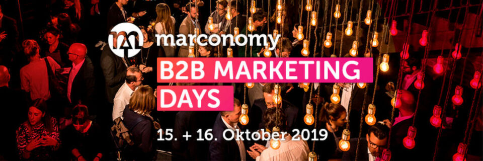 Am 15. und 16. Oktober 2019 finden die marconomy B2B Marketing Days in Würzburg statt. Wir begleiten den Fachkongress als Medienpartner. Am 15. und 16. Oktober 2019 finden die marconomy B2B Marketing Days in Würzburg statt. Wir begleiten den Fachkongress als Medienpartner.