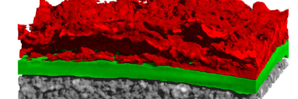 Nach längerer Betriebsdauer bilden sich am Lithium (grün) Bereiche (rot), die die Leistungsfähigkeit reduzieren und Kurzschlüsse hervorrufen können. Nach längerer Betriebsdauer bilden sich am Lithium (grün) Bereiche (rot), die die Leistungsfähigkeit reduzieren und Kurzschlüsse hervorrufen können.