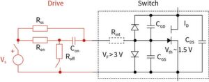 Bild 4: Vorschlag für eine Ansteuerschaltung für das Gate eines GaN-HEMT im E-Modus. Bild 4: Vorschlag für eine Ansteuerschaltung für das Gate eines GaN-HEMT im E-Modus.