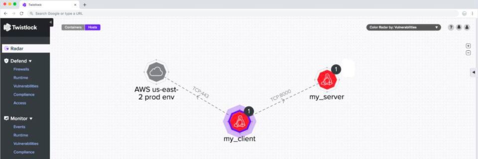 Ein essentielles Feature von Twistlock ist die Cloud-native Netzwerk-Firewall samt Host-Radar. Ein essentielles Feature von Twistlock ist die Cloud-native Netzwerk-Firewall samt Host-Radar.