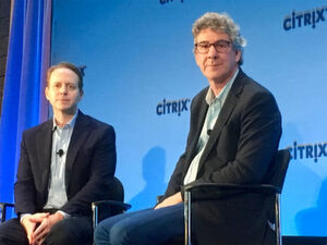 Citrix-President und -CEO David Henshall (links) und hief Product Officer PJ Hough auf der Bühne der Konferenz „Citrix Synergy“, die derzeit in Atlanta stattfindet. Citrix-President und -CEO David Henshall (links) und hief Product Officer PJ Hough auf der Bühne der Konferenz „Citrix Synergy“, die derzeit in Atlanta stattfindet.