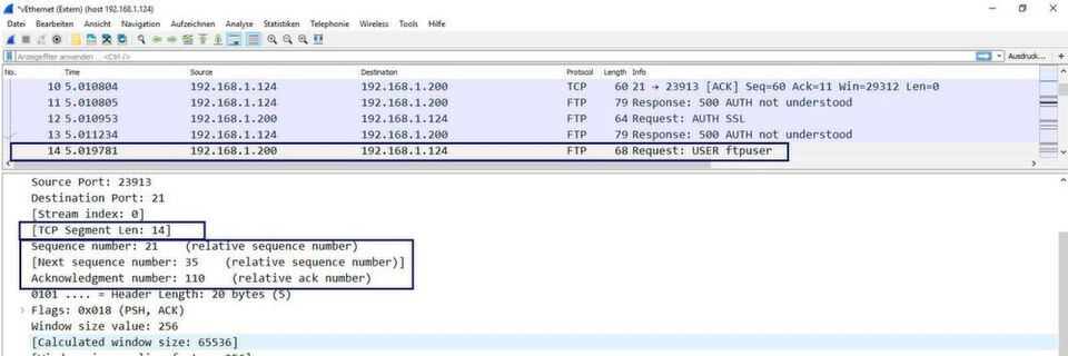 Wireshark-Mitschnitt eines TCP-Handshakes. Wireshark-Mitschnitt eines TCP-Handshakes.