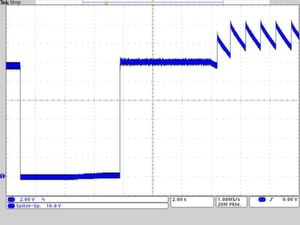 Bild 3: Ausgangsspannung schwingt dauerhaft mit einem Hertz zwischen 11,5V und 16,3V Bild 3: Ausgangsspannung schwingt dauerhaft mit einem Hertz zwischen 11,5V und 16,3V